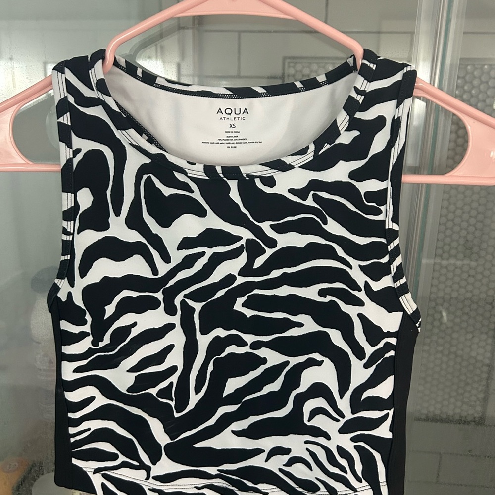 Aqua Athletic Women's Black and White Zebra Print Crop Top